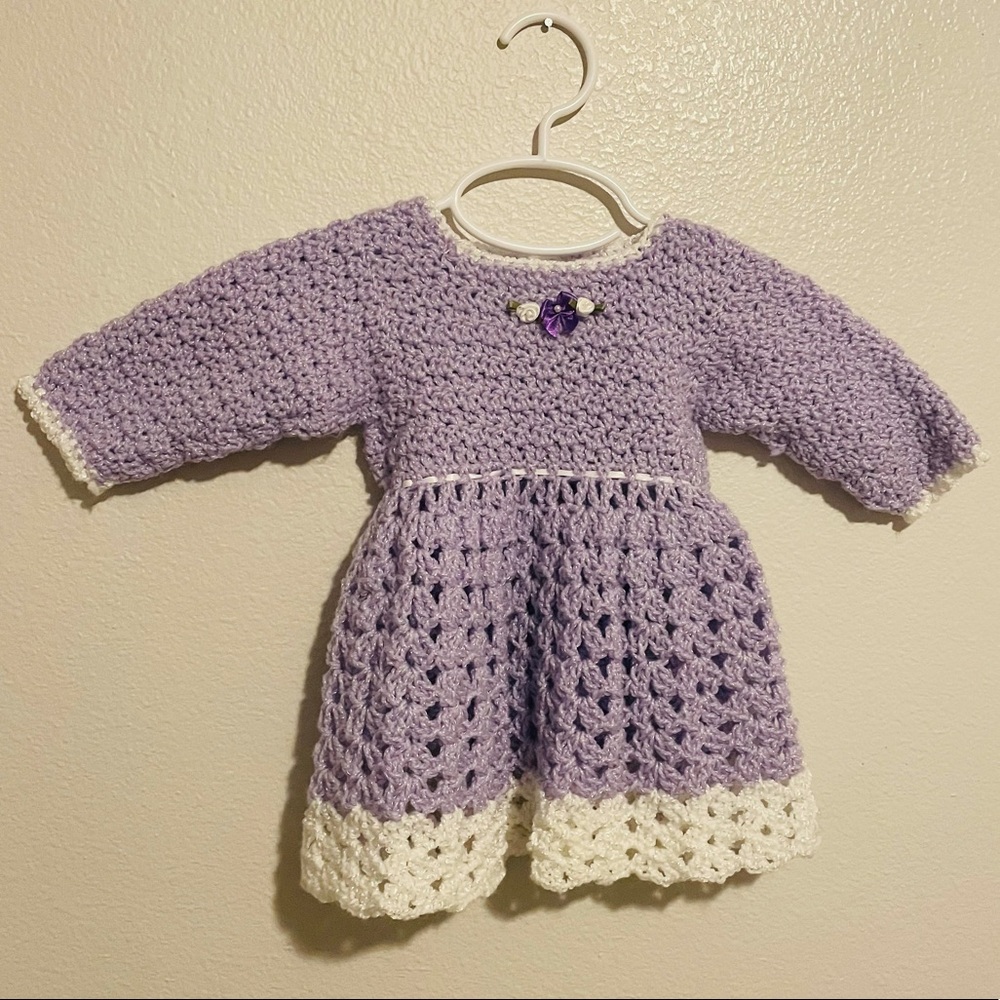 Hand Made Purple Crochet Dress Sz 6-12 Mo
